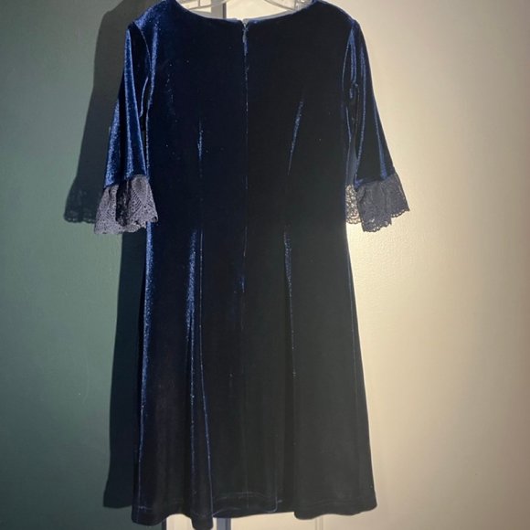 Florence Eiseman Girls Midnight Blue Stretch Velvet Lace Cuff SZ 8 Dress - Picture 3 of 13